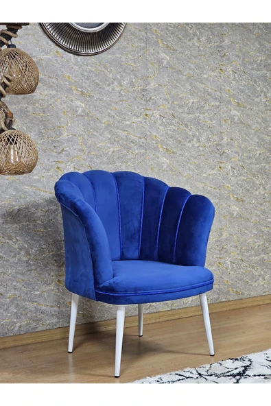 Tekli Papatya Çay Seti Koltuk Beyaz Boyalı Sivriltme Ayak, Balkon, Salon, Ofis, Koltuk Takımı MAVİ Renk Tek Ebat Beden - 2