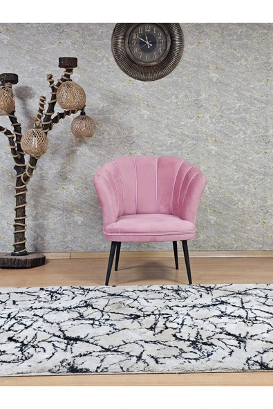 Tekli Siyah Boyalı Sivriltme Ayak Pembe Döşeme Papatya Çay Seti Koltuk Takımı , Balkon, Salon, Ofis, Cafe Koltuk Takımı