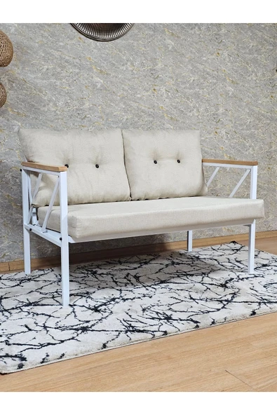 İkili Beyaz Boyalı Bahçe Krem Döşeme - Balkon - Mutfak Çay Seti Takımı Bahçe Koltuk Takımı - 2