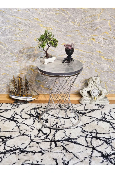 Krom Kaplama Pota 34 cm Suntalem Tablalı Sehpa - Marmol Suntalem Sehpa - Ahşap Sehpa - Zigon Sehpa - 5