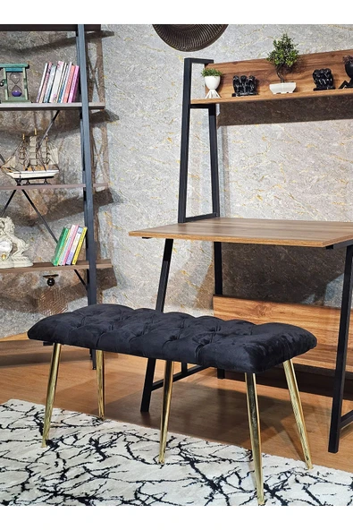 100'lük Benc – Gold Kaplama Sivriltme Ayaklı Siyah Döşemeli Oturak, Bench, Oturak, Makyaj Pufu - 3