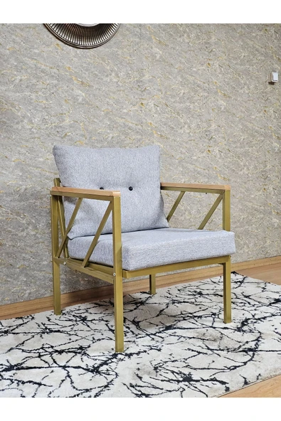 Tekli Gold Boyalı Bahçe Gri Döşeme - Balkon - Mutfak Çay Seti Takımı Bahçe Koltuk Takımı - 2