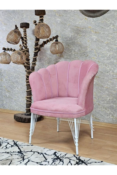 Tekli Beyaz Boyalı Tel Ayak Pembe Döşeme Papatya Çay Seti Koltuk Takımı , Balkon, Salon, Ofis, Cafe Koltuk Takımı - 3