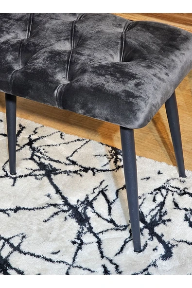 100'lük Benc - Siyah Boyalı Sivriltme Ayaklı Füme Döşemeli Oturak, Bench, Oturak, Makyaj Pufu - 3