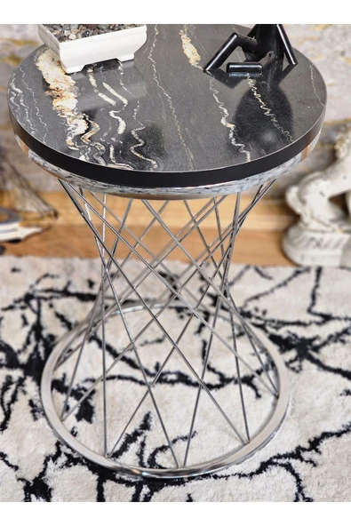 Krom Kaplama Pota 34 cm Suntalem Tablalı Sehpa - Luanda Suntalem Sehpa - Ahşap Sehpa - Zigon Sehpa - 3