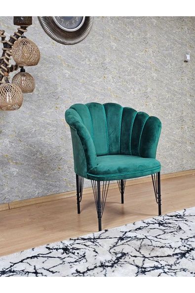 Tekli Siyah Boyalı Tel Ayak Yeşil Döşeme Papatya Çay Seti Koltuk Takımı , Balkon, Salon, Ofis, Cafe Koltuk Takımı - 2