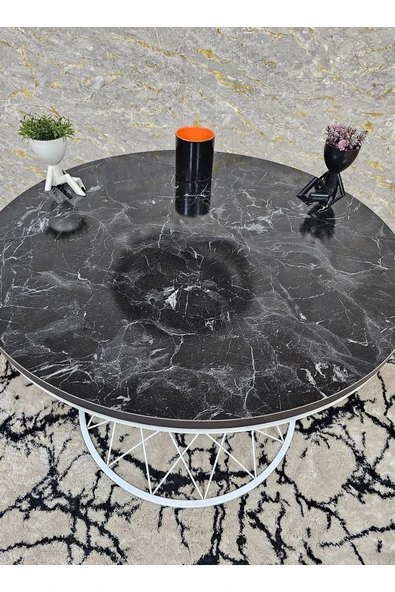 Beyaz Boyalı Suntalem Pota Orta Sehpa Siyah Mermer Suntalem Sehpa - Sehpa - Orta Sehpa - Yan Sehpa - 2