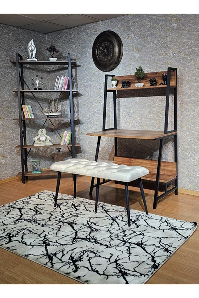 100'lük Benc - Siyah Boyalı Sivriltme Ayaklı Krem Döşemeli Oturak, Bench, Oturak, Makyaj Pufu - 5