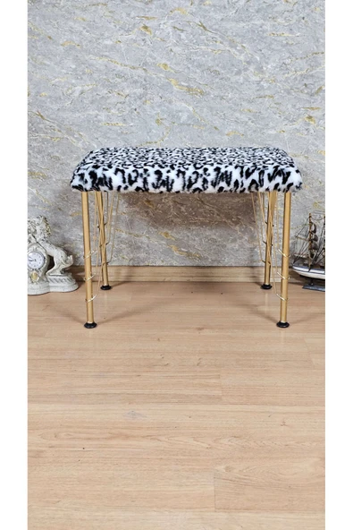 Gold Tel Ayaklı 60cm x 40cm Tedy Kumaşlı  Zebra  Döşeme Oturak, Bench, Oturak, Puf