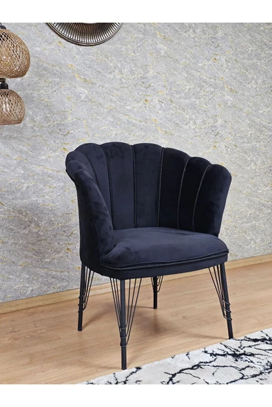 Tekli Siyah Boyalı Tel Ayak Siyah Döşeme Papatya Çay Seti Koltuk Takımı , Balkon, Salon, Ofis, Cafe Koltuk Takımı - Resim 2