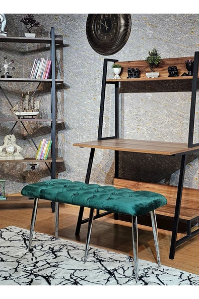 100'lük Benc – Krom Kaplama Sivriltme Ayaklı Yeşil Döşemeli Oturak, Bench, Oturak, Makyaj Pufu - 4