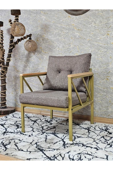 Tekli Gold Boyalı Bahçe Kahverengi Döşeme - Balkon - Mutfak Çay Seti Takımı Bahçe Koltuk Takımı - 3