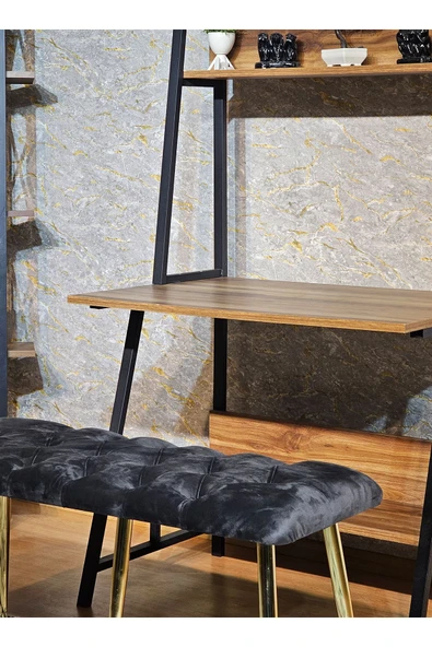 100'lük Benc – Gold  Kaplama Sivriltme Ayaklı Füme Döşemeli Oturak, Bench, Oturak, Makyaj Pufu - 5