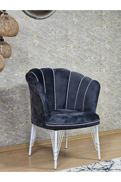 Tekli Beyaz Boyalı Tel Ayak Füme Döşeme Papatya Çay Seti Koltuk Takımı , Balkon, Salon, Ofis, Cafe Koltuk Takımı - 2