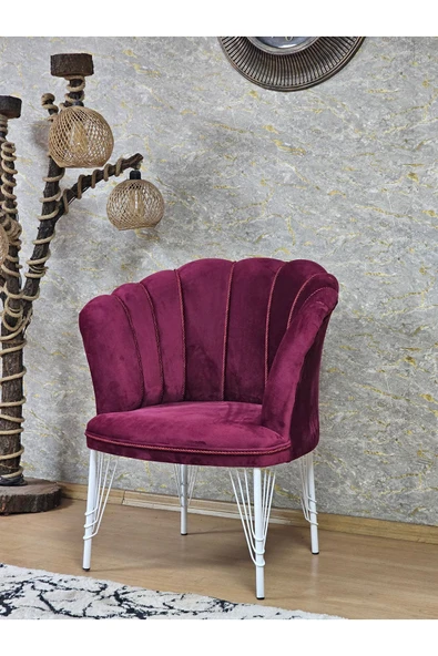 Tekli Beyaz Boyalı Tel Ayak Bordo Döşeme Papatya Çay Seti Koltuk Takımı , Balkon, Salon, Ofis, Cafe Koltuk Takımı - 3