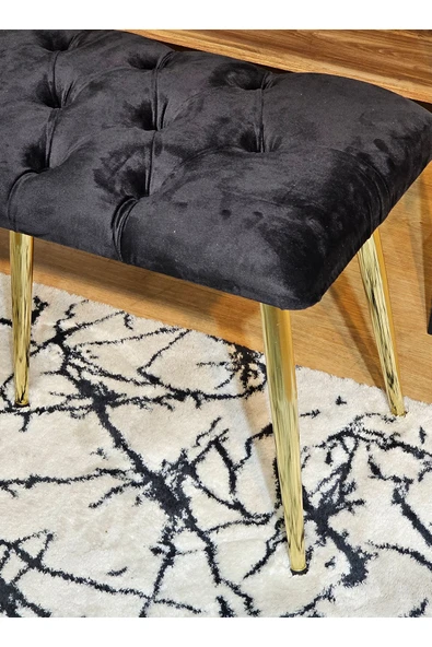 100'lük Benc – Gold Kaplama Sivriltme Ayaklı Siyah Döşemeli Oturak, Bench, Oturak, Makyaj Pufu - 2