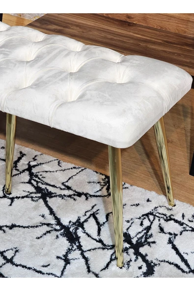 100'lük Benc – Gold Kaplama Sivriltme Ayaklı Krem Döşemeli Oturak, Bench, Oturak, Makyaj Pufu - 2