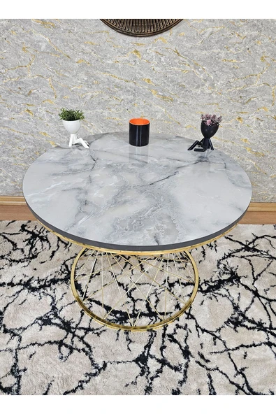 Gold Kaplama  Suntalem Pota Orta Sehpa  Marmol Suntalem Sehpa - Sehpa - Orta Sehpa - Yan Sehpa - 3