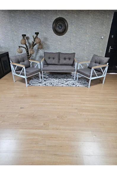 Beyaz Boyalı Bahçe Kahverengi Döşeme - Balkon - Mutfak Çay Seti Takımı Bahçe Koltuk Takımı - 3