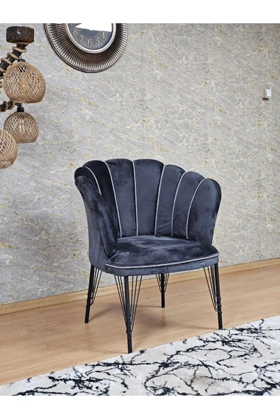 Tekli Siyah Boyalı Tel Ayak Füme Döşeme Papatya Çay Seti Koltuk Takımı , Balkon, Salon, Ofis, Cafe Koltuk Takımı - Resim 2