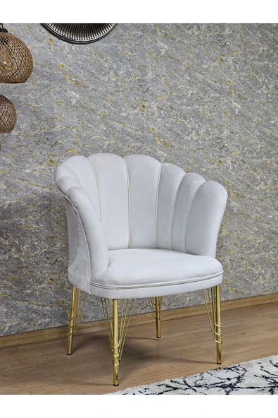 Tekli Gold Kaplama Tel Ayak Krem Döşeme Papatya Çay Seti Koltuk Takımı , Balkon, Salon, Ofis, Cafe Koltuk Takımı - 2