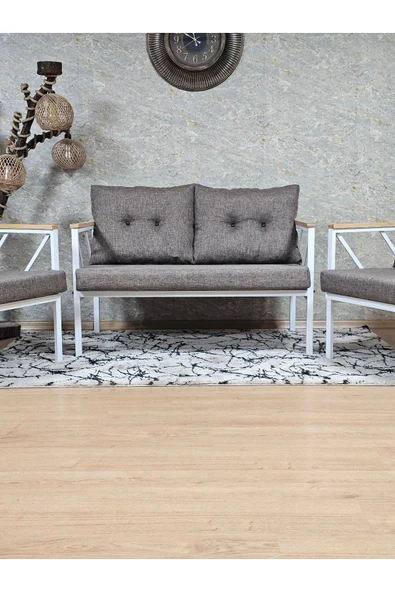 Beyaz Boyalı Bahçe Kahverengi Döşeme - Balkon - Mutfak Çay Seti Takımı Bahçe Koltuk Takımı - 2