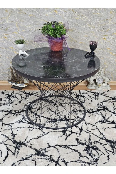 Siyah Fırınlı Statik Boya Siyah Mermer Suntalem Tabla Pota Orta Sehpa - Siyah Orta Sehpa