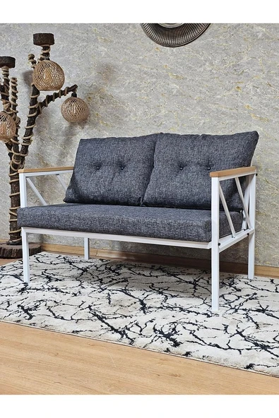 İkili Beyaz Boyalı Bahçe - Balkon - Mutfak Çay Seti Takımı Bahçe Koltuk Takımı - 3