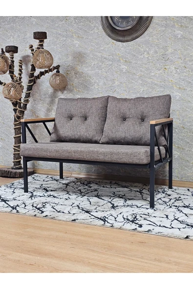 İkili Siyah Boyalı Bahçe Kahverengi Döşeme - Balkon - Mutfak Çay Seti Takımı Bahçe Koltuk Takımı - 3