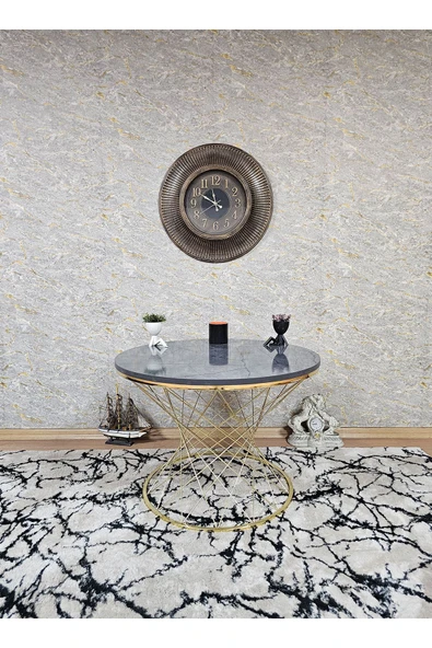 Gold Kaplama Aris Gri Suntalem Tabla Pota Orta Sehpa - Gold Sehpa - Orta Sehpa - Yan Sehpa - Sehpa GRİ ÜZERİ GOLD DAMAR Renk Tek Ebat Beden - 4