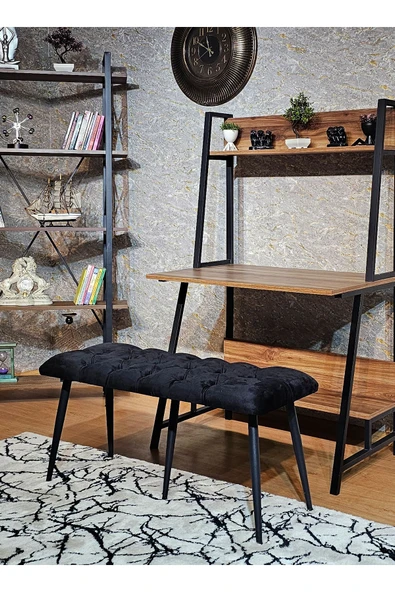 100'lük Benc - Siyah Boyalı Sivriltme Ayaklı Siyah Döşemeli Oturak, Bench, Oturak, Makyaj Pufu - 5