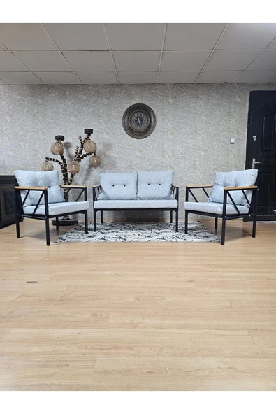 Siyah Boyalı Bahçe Gri Döşeme - Balkon - Mutfak Çay Seti Takımı Bahçe Koltuk Takımı