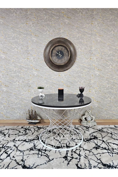 Beyaz Boyalı Suntalem Pota Orta Sehpa Siyah Mermer Suntalem Sehpa - Sehpa - Orta Sehpa - Yan Sehpa - 4