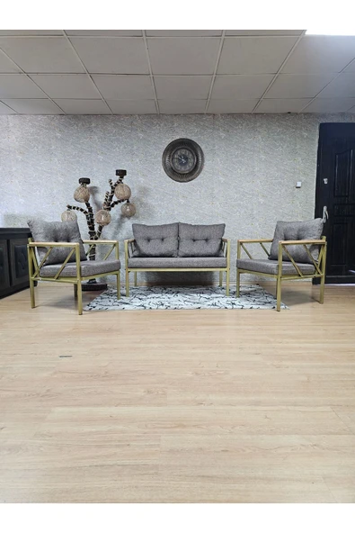 Gold Boyalı Bahçe Koltuk Takımı - Kahverengi Döşeme, Balkon - Mutfak Çay Seti Takımı Bahçe Koltuk Takımı