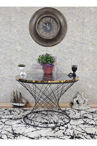 Siyah Fırınlı Statik Boya Siyah Mermer Gold Cumba Suntalem Tabla Pota Orta Sehpa - Siyah Orta Sehpa - 4