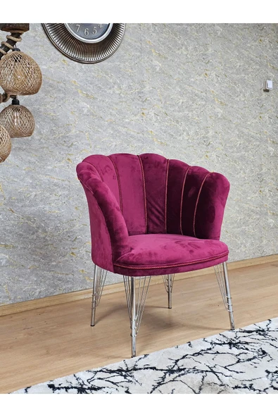 Tekli Krom Tel Ayak Bordo Döşeme Papatya Çay Seti Koltuk Takımı , Balkon, Salon, Ofis, Cafe Koltuk Takımı - 2