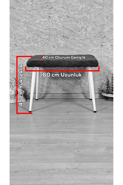Krom Kaplama Sivriltme Ayaklı 60cm x 40cm Tedy Kumaşlı Turuncu Döşeme Oturak, Bench, Oturak, Puf - 5