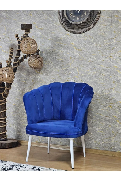 Tekli Papatya Çay Seti Koltuk Beyaz Boyalı Sivriltme Ayak, Balkon, Salon, Ofis, Koltuk Takımı MAVİ Renk Tek Ebat Beden - 3