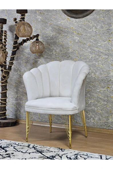 Tekli Gold Kaplama Tel Ayak Krem Döşeme Papatya Çay Seti Koltuk Takımı , Balkon, Salon, Ofis, Cafe Koltuk Takımı - 3