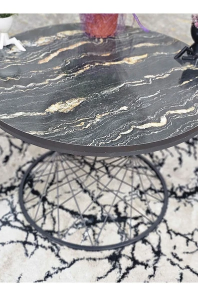 Siyah Fırınlı Statik Boya Luanda Suntalem Tabla Pota Orta Sehpa - Siyah Orta Sehpa - 2