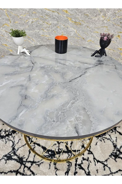 Gold Kaplama Suntalem Pota Orta Sehpa Marmol Suntalem Sehpa - Sehpa - Orta Sehpa - Yan Sehpa - 2