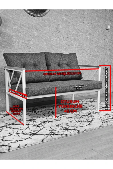 İkili Beyaz Boyalı Bahçe Gri Döşeme - Balkon - Mutfak Çay Seti Takımı Bahçe Koltuk Takımı - 4