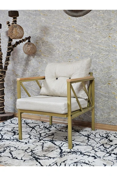 Tekli Gold Boyalı Bahçe Krem Döşeme - Balkon - Mutfak Çay Seti Takımı Bahçe Koltuk Takımı - 3