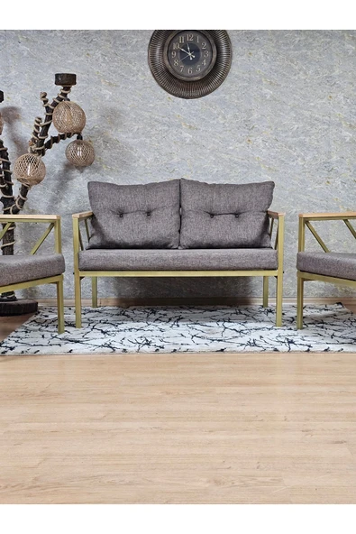 Gold Boyalı Bahçe Koltuk Takımı - Kahverengi Döşeme, Balkon - Mutfak Çay Seti Takımı Bahçe Koltuk Takımı - 3