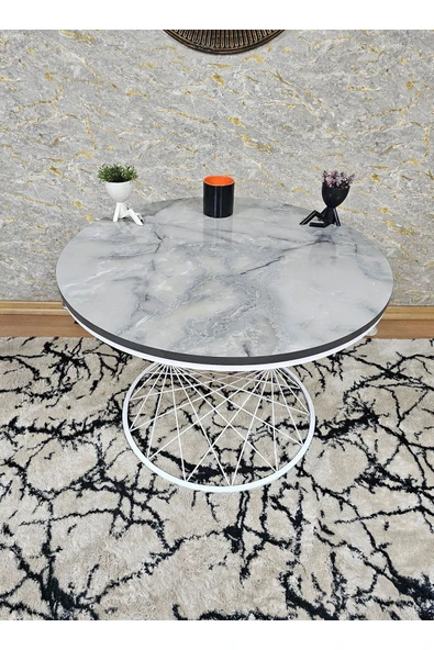 Beyaz Boyalı Suntalem Pota Orta Sehpa Marmol Suntalem Sehpa - Sehpa - Orta Sehpa - Yan Sehpa