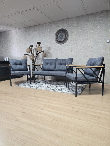 Siyah Boyalı Bahçe Füme Döşeme - Balkon - Mutfak Çay Seti Takımı Bahçe Koltuk Takımı - 5