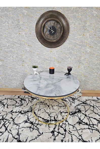 Gold Kaplama Suntalem Pota Orta Sehpa Marmol Suntalem Sehpa - Sehpa - Orta Sehpa - Yan Sehpa