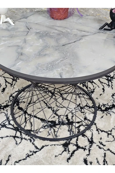 Siyah Boyalı Suntalem Pota Orta Sehpa Marmol Suntalem Sehpa - Sehpa - Orta Sehpa - Yan Sehpa - 2