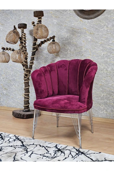 Tekli Krom Tel Ayak Bordo Döşeme Papatya Çay Seti Koltuk Takımı , Balkon, Salon, Ofis, Cafe Koltuk Takımı - 3