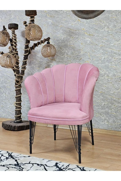Tekli Siyah Boyalı Tel Ayak Pembe Döşeme Papatya Çay Seti Koltuk Takımı , Balkon, Salon, Ofis, Cafe Koltuk Takımı - 3